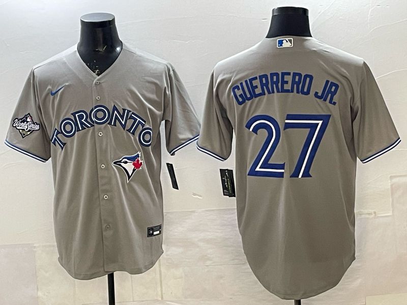 Men 2025 Nike Toronto Blue Jays #27 Guerrero jr Grey Game MLB Jersey 02